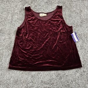 Crushed Velvet Tank‎ Top Womens L Wine Red 90s Y2K Coquette Whimsygoth USA Made